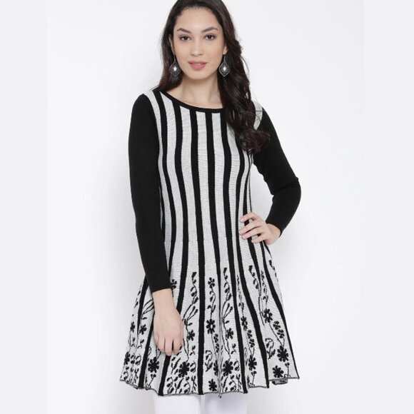 Papillon Women's Black And White Striped Long Sleeve Knit Tunic Dress - XL - Picture 1 of 7